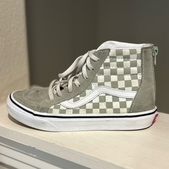 Vans Canvas High Top Checkerboard Skate Shoes Green White Zipper Youth Sz 3Y - Picture 4 of 9